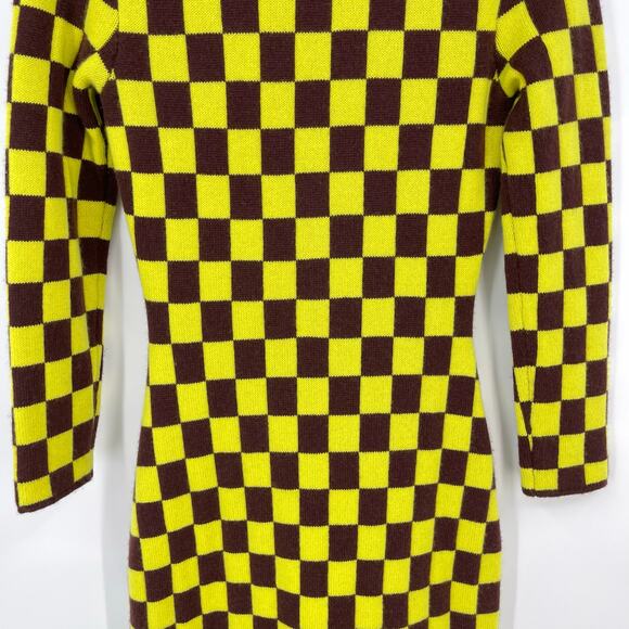 The Elder Statesman | Cabernet Yellow Checkered Cashmere Knit Cardigan Dress S - Picture 11 of 15